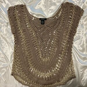 Deb Taupe and Gold Crochet Top